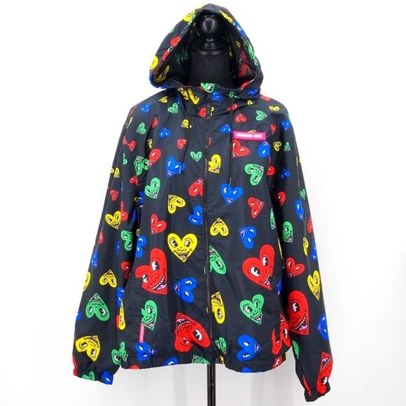 Members Only Keith Haring Heart Windbreaker Womens XL Kidcore Retro 90s Style - Picture 1 of 12